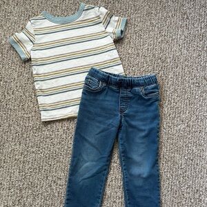 Toddler Striped T-Shirt and Blue Jeans Set